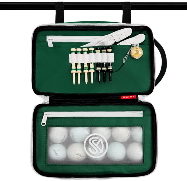 스컬독 골프 고급형 카트걸이 파우치 남녀공용 투웨이 골프 파우치 볼주머니 가방 걸이형 카트가방, 1개, 카트킹 다크그린