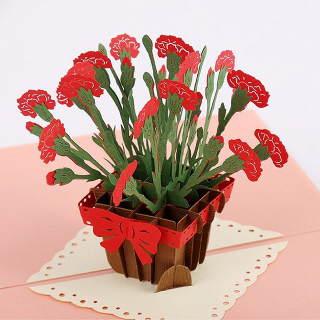 3D 팝업카드 어버이날 선생님 카네이션 입체 감사카드, 01 카네이션 레드 꽃 바구니, 1개