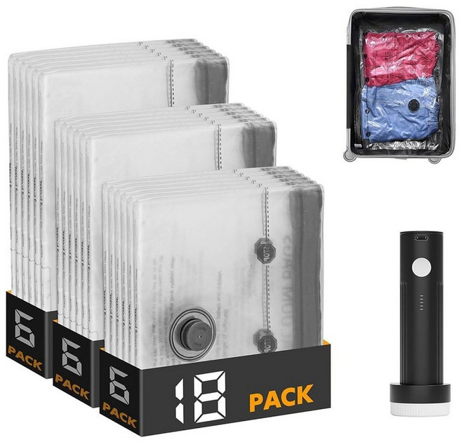 SpaceAid 전기 펌프가 있는 수하물용 여행용 진공 가방 의류 밀봉 백 백팩 및 여행 가방용 공간 절약 압축 가방