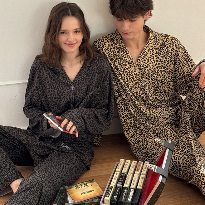 라리리 자체제작 사계절 커플 잠옷 긴팔 레오파드 세트 파자마 빅사이즈 데일리 홈훼어 (4342)