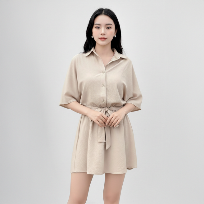 데일로엔 여성 여름 데일리 휴양지 카라넥 반팔 점프슈트