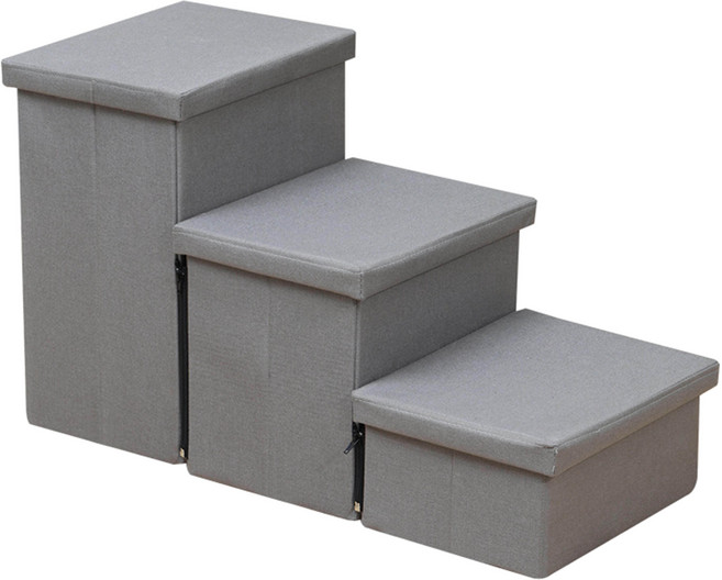 견행묘행 강아지 계단 3단 침대 쇼파 45cm 높은 접이식계단, 올딥그레이Set