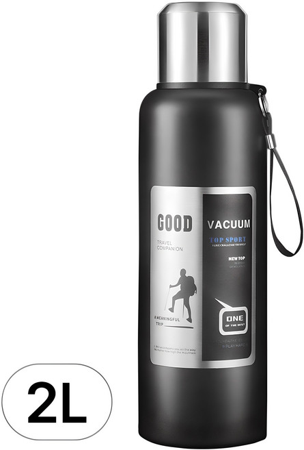 2L 대용량 강력 모던 보온 보냉병 2리터 스텐 텀블러 물통 보냉 물병 다이어트 헬스 워터 보틀 캠핑 보온병, R99843B(블랙, 1개, 2000ml