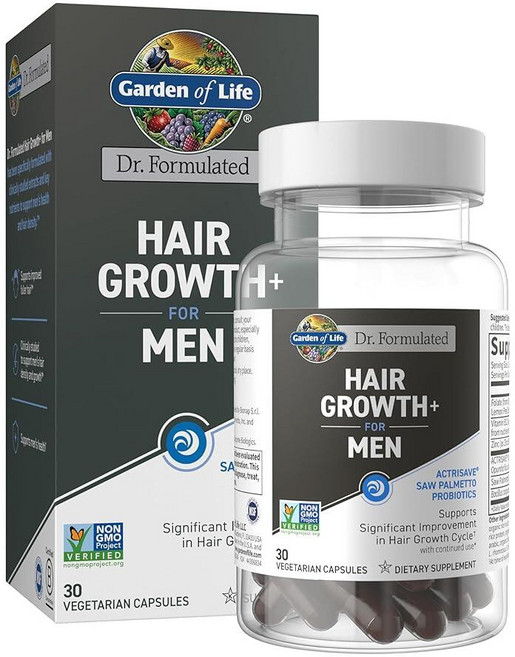 Garden of Life Dr. 남성용 포뮬레이티드 모발 성장 임상적으로 연구된 추출물 및 쏘팔메토 포함 남성용 모발 성장 지원 30개 채식주의자 캡슐