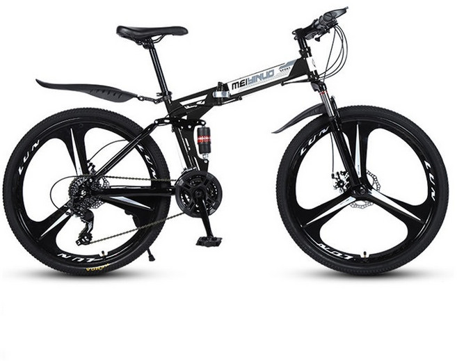 XFeng MTB 자전거 21/24인치 기계식디스크브레이크 접이식자전거, 26단 21인치, 블랙 -삼도일체륜, 1개