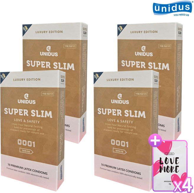 유니더스 슈퍼슬림 0001 콘돔 + 라벤더 마사지 젤, 4세트, 10개입