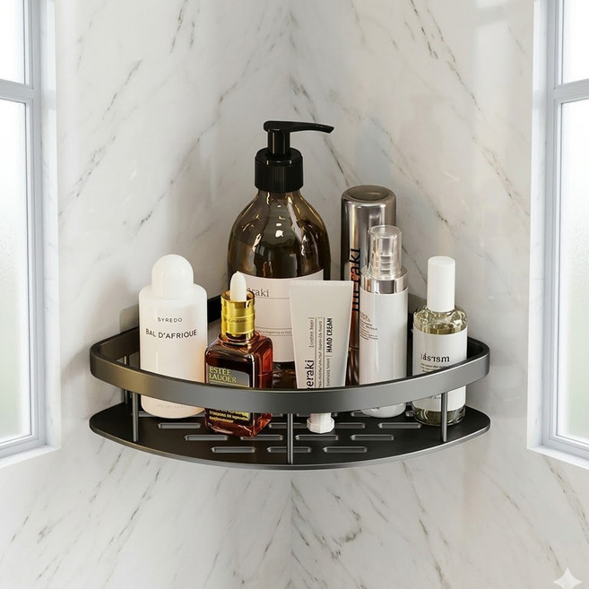 욕실코너선반 알루미늄 무타공 샴푸거치대, 블랙 코너선반, 1개