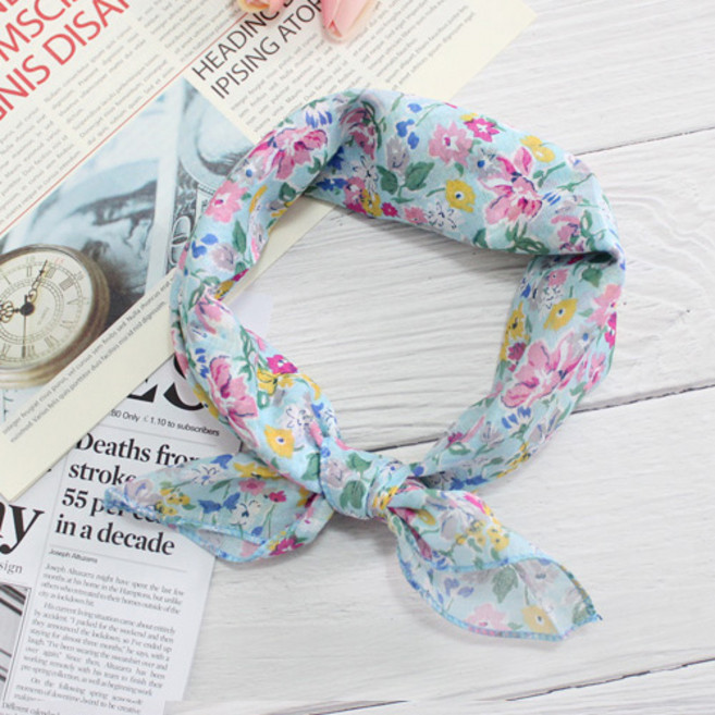 렌느 여성손수건 아사 가제 면 쁘띠 목손수건 플라워 꽃무늬 미니 쁘띠 스카프 선물