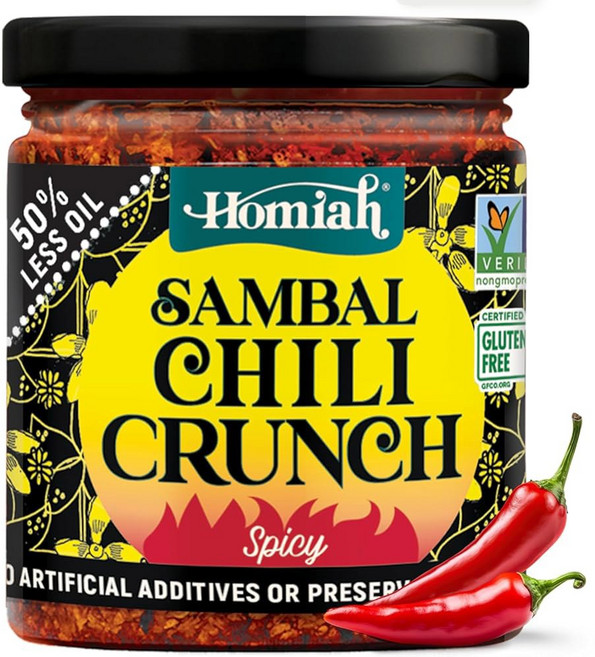 호미아 삼발 칠리 크런치 6온스 - 저유 저나트륨 글루텐 프리 올레크 페이스트 바삭한 크런치 토핑에 해초 순한, 1개