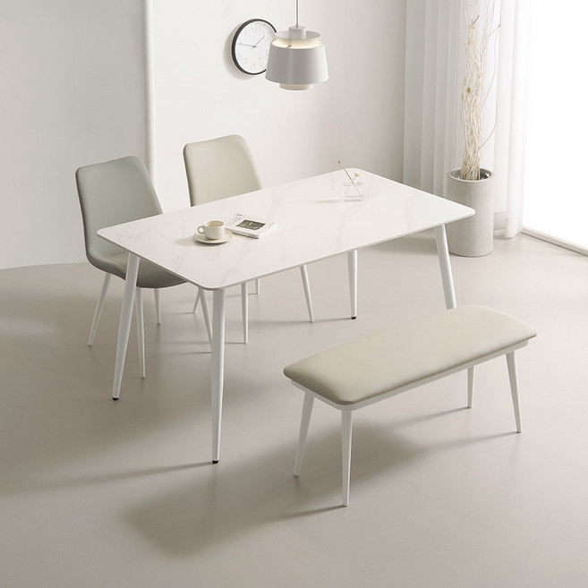 라로퍼니처 폴로 1400 포세린 통 세라믹 4인 식탁 세트 (식탁+의자2+벤치1), 화이트