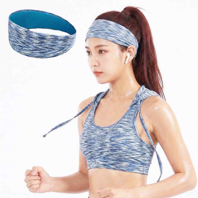 루텐픽 넓고흡수빠른 스포츠 헤어밴드 운동 러닝 헬스 남성 여성 공용 머리밴드 넓은 머리띠, 1개, 대쉬블루
