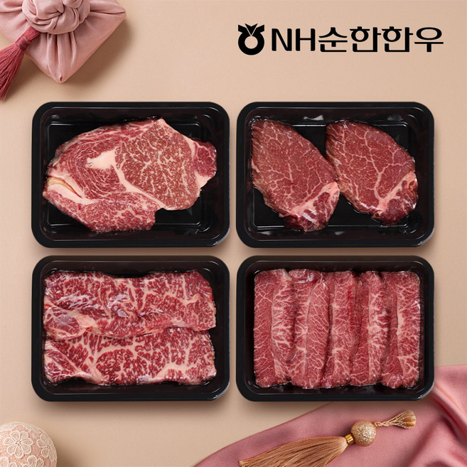 [NH순한한우] 1++등급 한우구이 선물세트 1호 1.2kg (등심안심채끝부채살), 1개