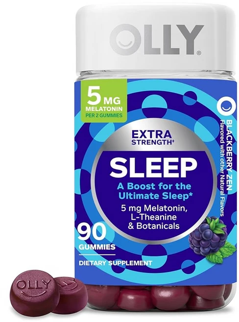 OLLY 엑스트라 스트렝스 수면 젤리 5mg L-테아닌 카모마일 레몬 밤 추출물 보조제 블랙베리 맛 - 90 카운트, 90 Count (Pack of 1), 90정 - 쿠팡