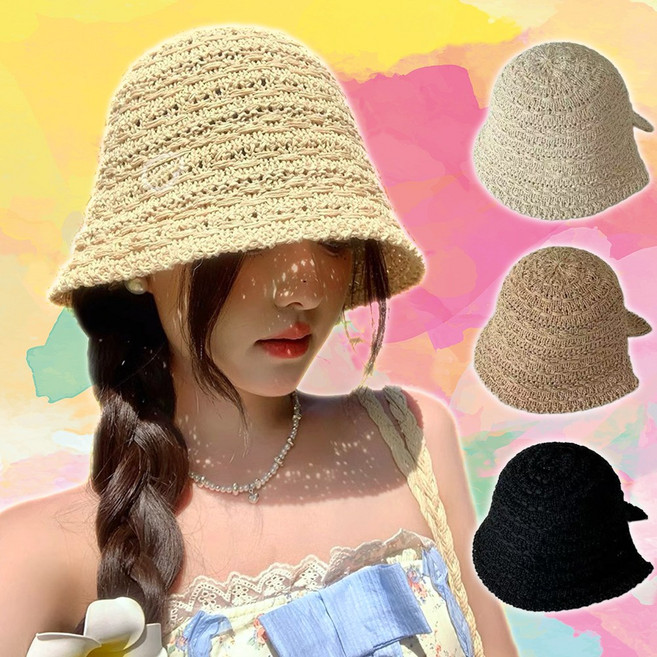 하이유니 [완전착붙] 여름감성 핸드메이드 라탄 버킷햇 벙거지 모자