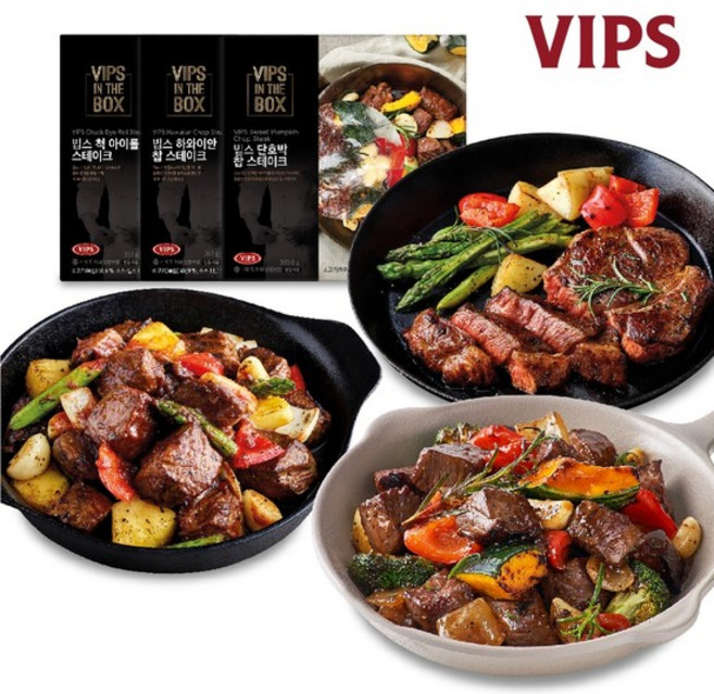 빕스 원팬 스테이크 (척아이롤/하와이안찹/단호박찹) 3팩 선택하기