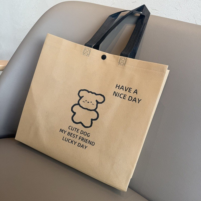 부직포 쇼핑백 소 포장봉투 재사용 가능 손잡이 선물봉투, 10개, 노란색 강아지