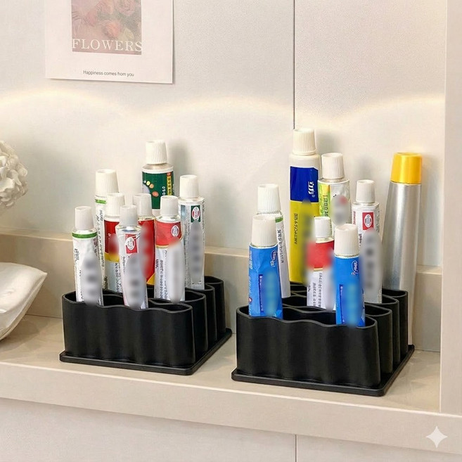 연고 꽂이 정리함 약튜브 정리대 칸분리 보관 트레이 치약 홀더, 2개, 블랙