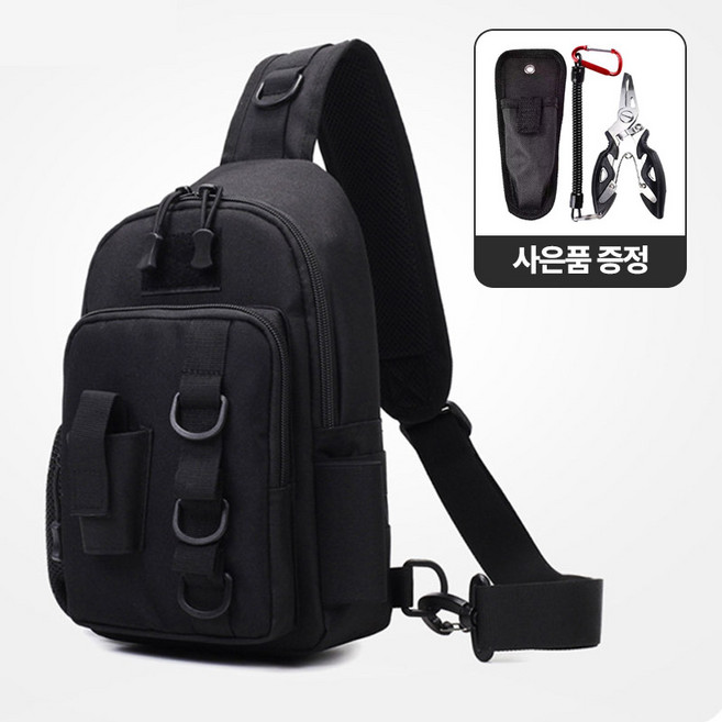 피싱포켓 루어 낚시 보조 가방 다용도 크로스 슬링백 방수, 블랙 20L+다용도플라이어