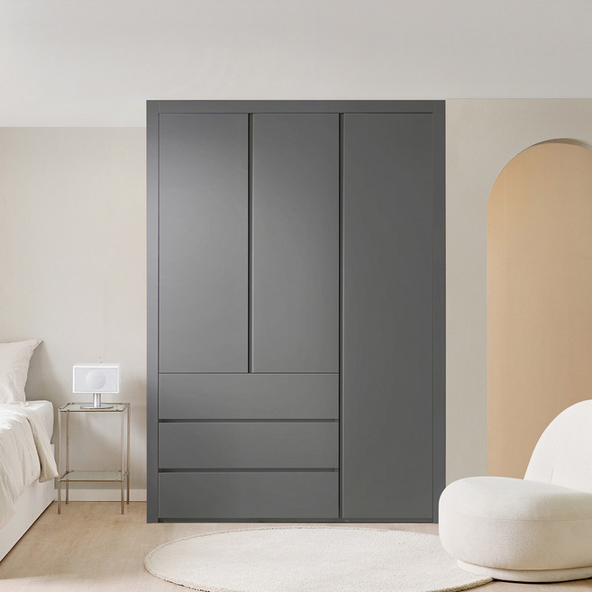 보루네오 네오3단서랍 작은방 붙박이장 여닫이 E0등급 10cm, 다크그레이