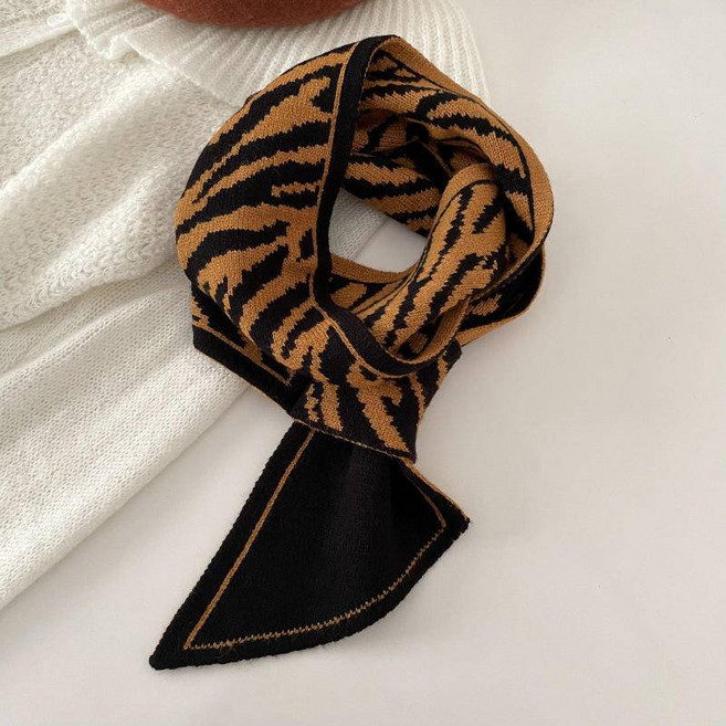 韓版百搭格子針織小圍脖 女秋冬護頸小圍巾 網紅外搭領巾