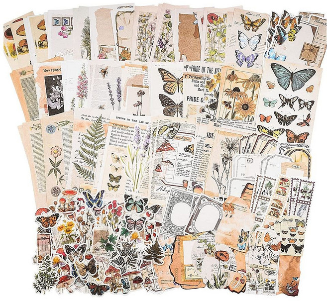 아트 저널링 정크 저널 기획자를 위한 빈티지 스크랩북 용품 팩 (200 Pcs) DIY 종이 스티커 (B), 비, 표시된 바와 같이