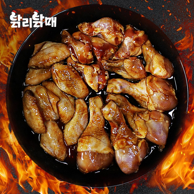 닭리닭매 국내산 데리야끼 간장 조림 닭다리살 윙 봉 북채 세트 캠핑 요리 매운 달콤한 맛, 02_핫매콤, 북채(400g)+윙(200g)+봉(200g), 800g, 1개