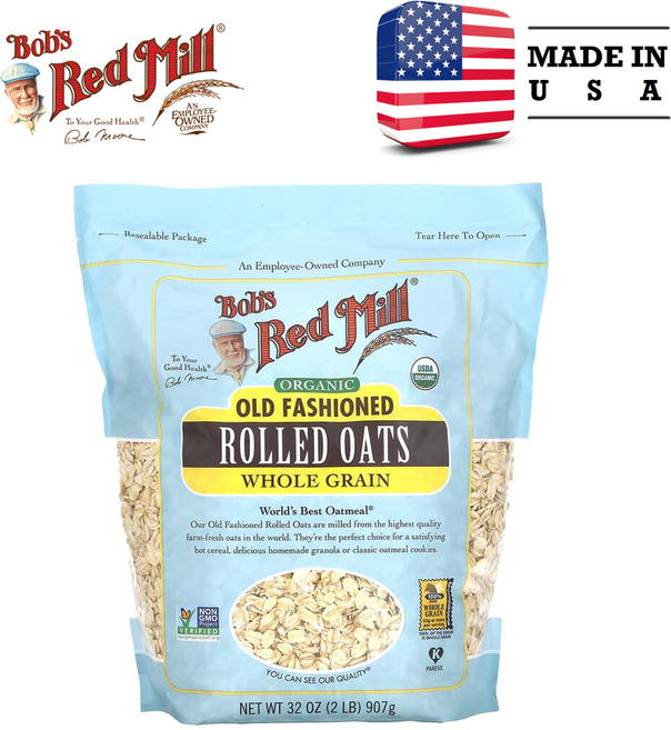 Bobs Red Mill 유기농 올드 패션 롤드 오트 통곡물 907g (32oz), 1개