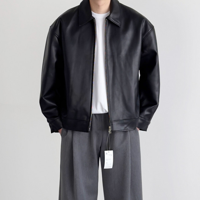 코튼 비건 오버핏 가죽 레더 투웨이 싱글 라이더 자켓 점퍼