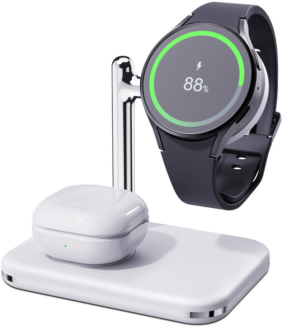 더조은셀러 갤럭시워치 버즈 2in1 웨어러블 듀오 스탠드 동시 듀얼 무선충전기 C타입 10W, 화이트, 1개