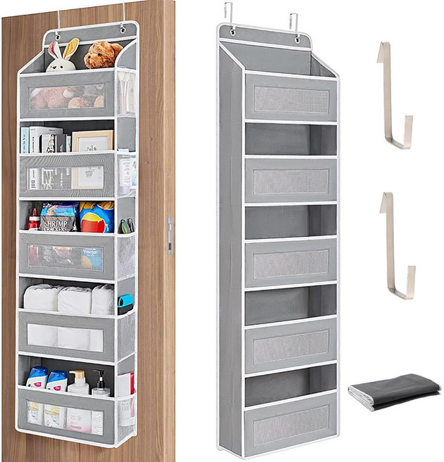 스멜모리 멀티 패브릭 문뒤 걸이식 5단 포켓 수납함, 1개, 그레이