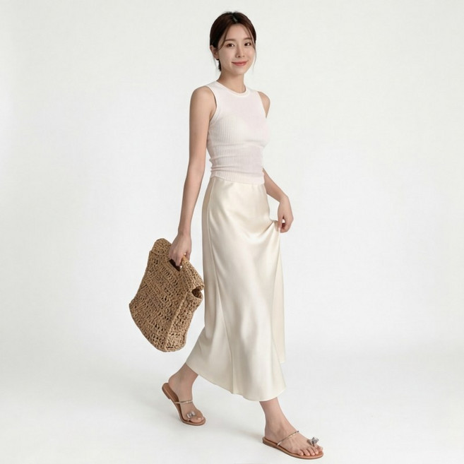 엘바리스 여성 새틴 머메이드 슬림핏 히든 밴딩 지퍼 스커트 A라인 플레어 롱치마