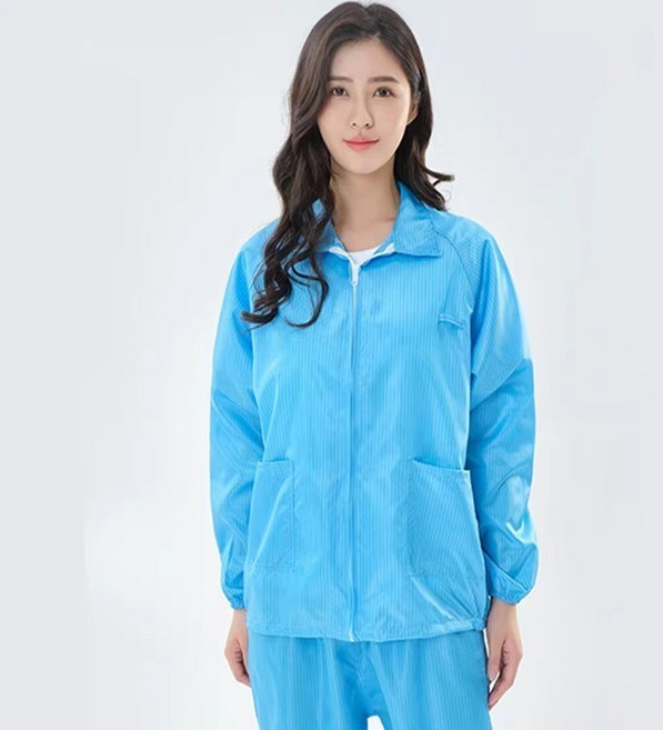 靜電服 連帽大褂 防塵服 車間工作服 男女防靜電 無塵服, 1個, 藍色-上衣,3XL 碼 145-160斤, 藍色