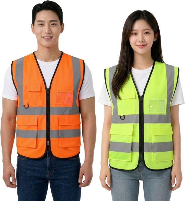더삼오 다용도 반사 안전조끼 망사 형광 고휘도 작업복, 1세트, 형광색1개 + 주황색1개