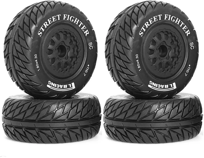 1/10 쇼트 코스 트럭 타이어 휠 타이어 Traxxas 슬래시 Arrma Senton HuanQi 727 Vkar 10sc HPI HSP RC카용, 01 4pcs