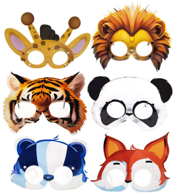파티안경 동물안경 6종세트 (사자 호랑이 기린 여우 오소리 판다) / 동물가면 파티용품