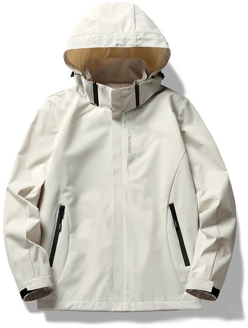 男女款防風/防潑水衝鋒外套 情侶款秋冬機能連帽外套 衝鋒衣騎車風衣外套 米白