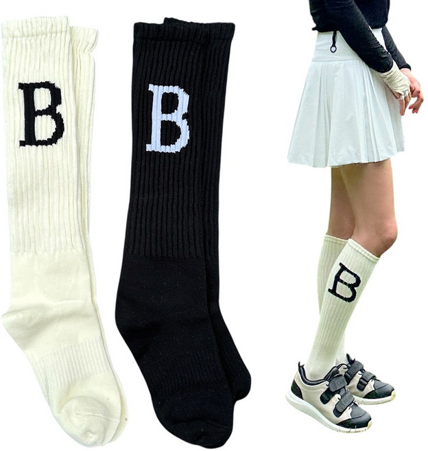 바이진주리본 버디 골지 간지 여성 골프 반 양말 니삭스, 아이보리(ivory), 1개