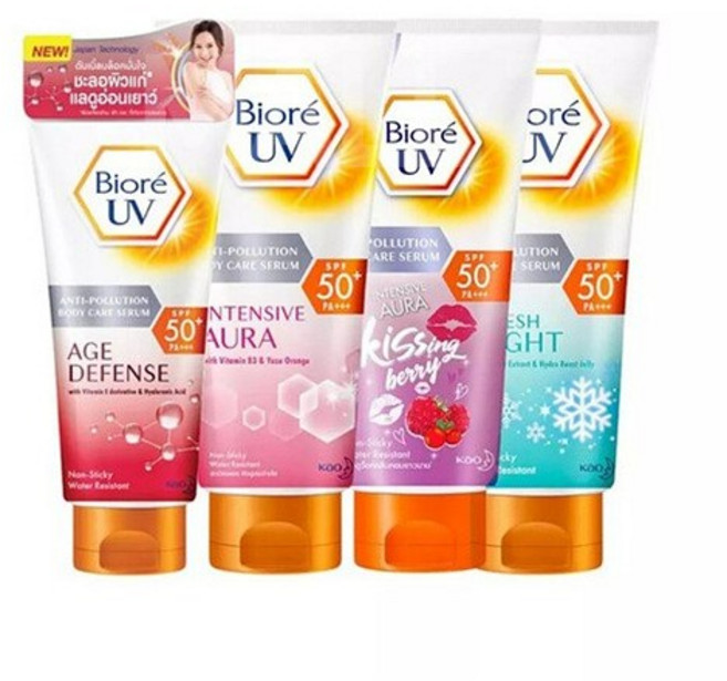 비오레 선크림 4종 UV 바디 케어 세럼 자외선 차단 150ml / Biore UV Anti-Pollution Body Care Serum SPF50+/PA+++, 03. ﻿Kissing Berry.(퍼플), 1개