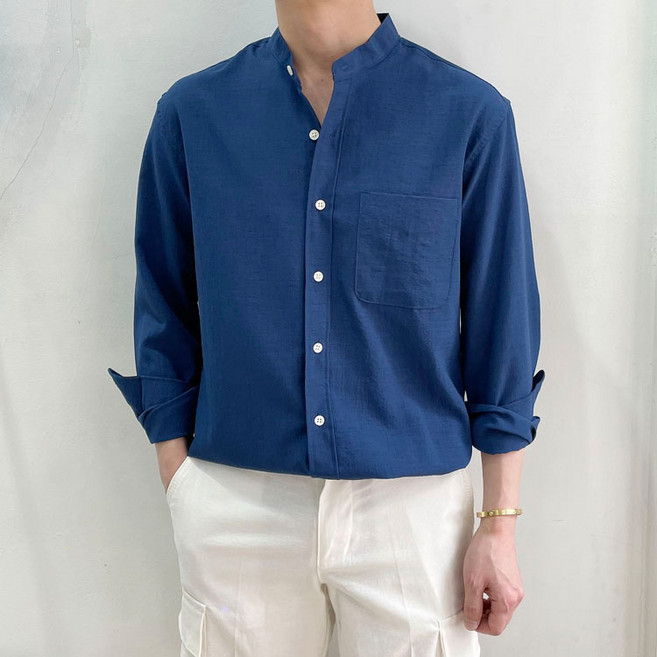 라운지21 남자 베이직 원포켓 여름 린넨 차이나 셔츠