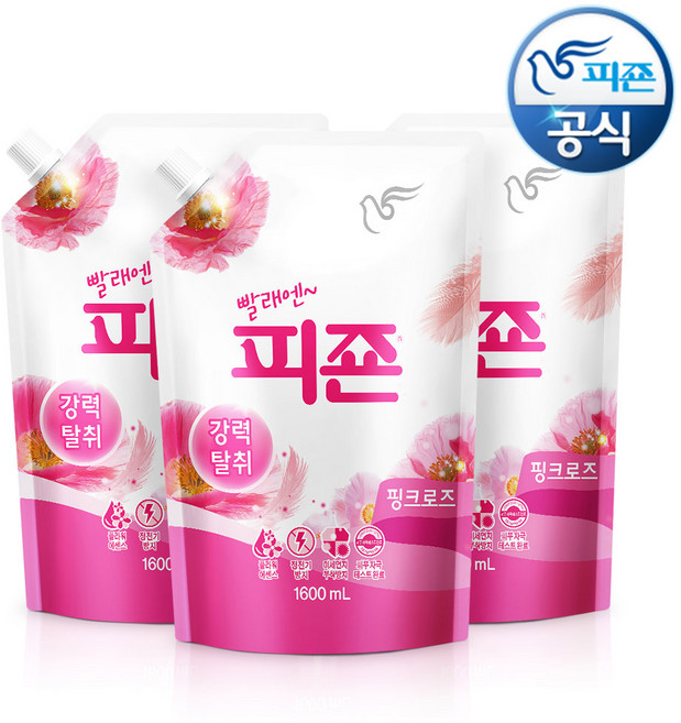 피죤 레귤러 섬유유연제 핑크로즈 본품, 1.6L, 3개