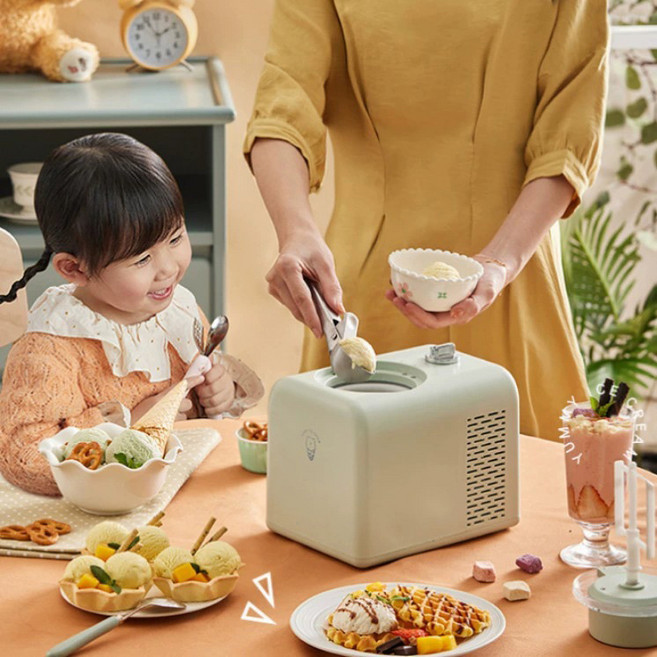 Aiiyya 전자동 크리미 아이스크림 메이커 전기 디저트 소프트 젤라또 스무디 메이커 프리미엄 업소용 가정용, 그린