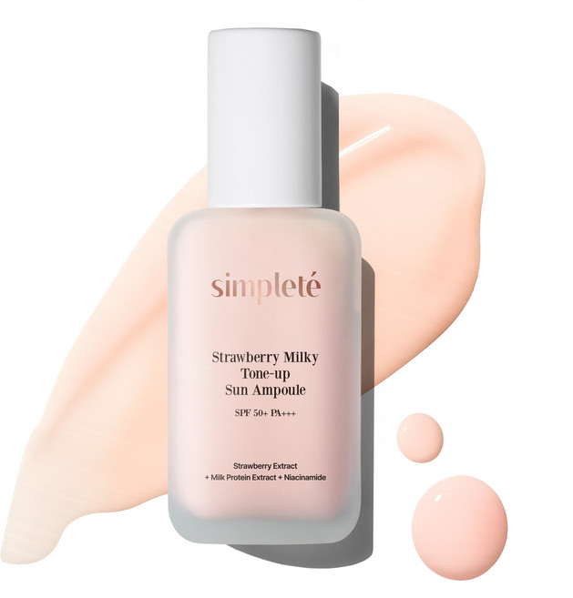 심플레 스트로베리 밀키 톤업 선앰플 기미개선 파데프리 선크림, 1개, 30ml