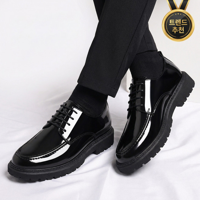 Motria로퍼남성 더비슈즈 남자구두 키높이 4cm 발편한 유광 볼드솔 정장 데일리 캐주얼화