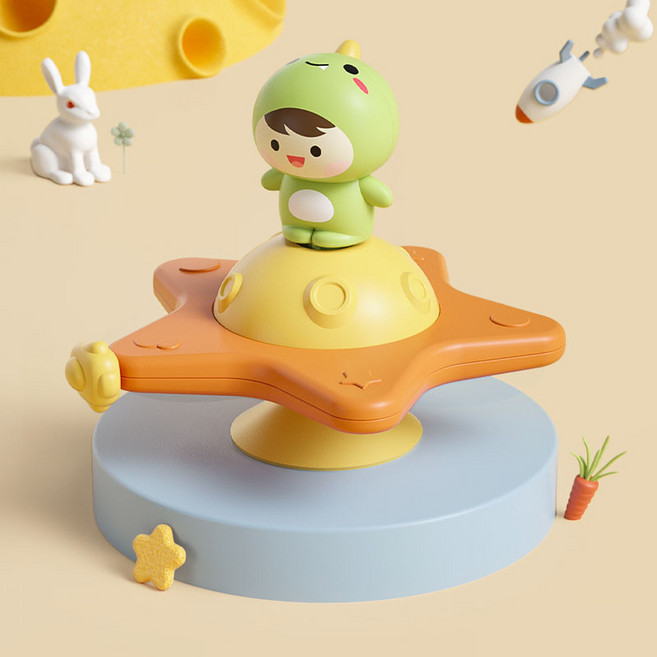 Web&fun 嬰兒餐桌玩具 吸盤轉轉樂, 恐龍星球轉轉樂 袋裝, 1個