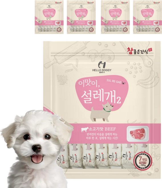설레개2 강아지 젤타입 짜먹는 영양간식 7P, 소고기, 105g, 5개