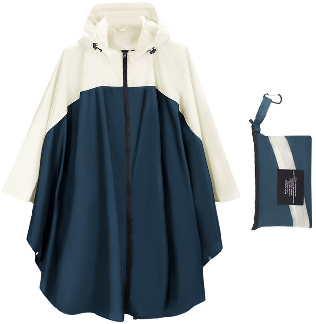 투데이리빙 프리미엄 후드 집업 판초 우의 방수 비옷 레인코트 우비 성인 공용 오토바이 배달 캠핑 등산 가벼운 판초우, R98059C(화이트네이비 FREE, 폴리에스테르 태피터 + PU 고무, 1개, 화이트네이비