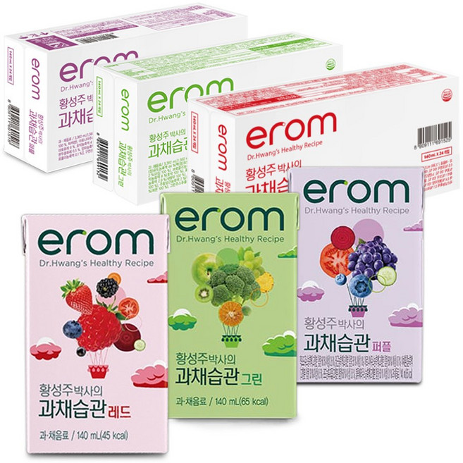 이롬 황성주박사의 과채습관 혼합주스 3종 (퍼플 24팩+그린 24팩+레드 24팩) 140ml/72팩, 72팩, 140ml