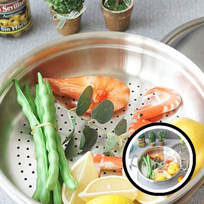 AMT 통5중 뚜껑 스텐 웍 파티웍 스텐냄비 찜기 양수냄비 조리도구 키친웨어 32cm 고급스러움 다용도 내열성 z18+14792Fg