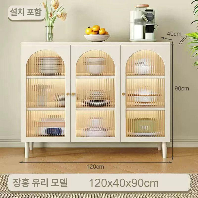 화이트 홈카페장 주방 수납장 1600 원목 낮은 진열장 라탄 부엌 고급, G. 유리 모델 120cm B 형 사이드 보드