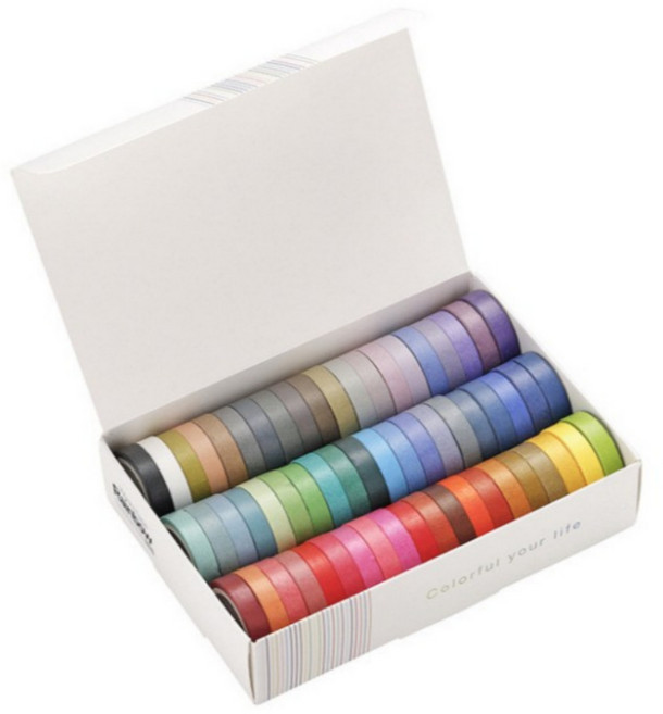 레인보우 60색 마스킹테이프 8mm x 4m, 혼합색상, 1세트